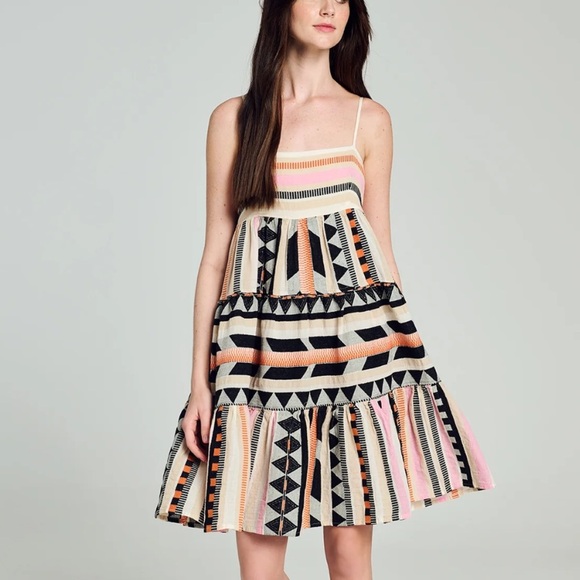 Devotion Twins Square-Neck Mini Dress Geometric Grecian Anthropologie Medium M